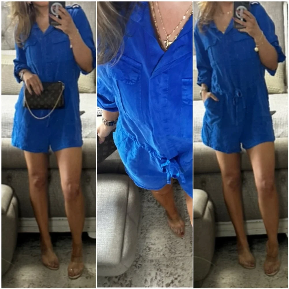 New💙 Electric Blue Utility Romper – Effortlessly Cool & Comfy - Picture 2 of 7